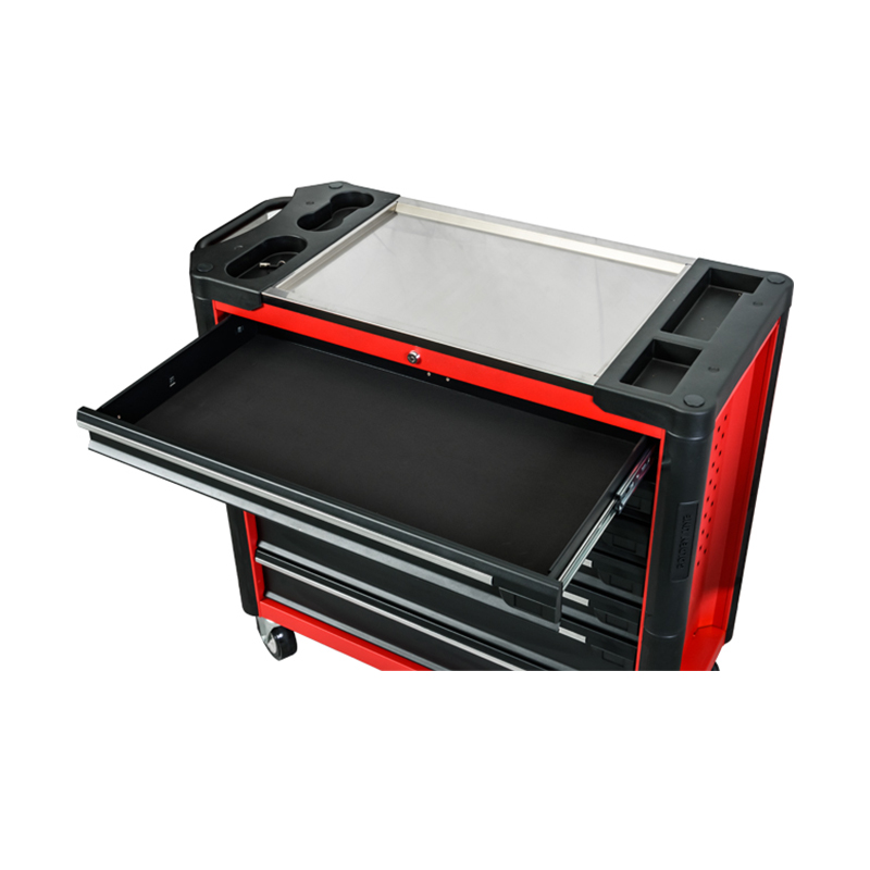 Carrinho de ferramentas profissional para gabinete de rolo de metal GL3407 com parte superior de trabalho em aço inoxidável e furos laterais