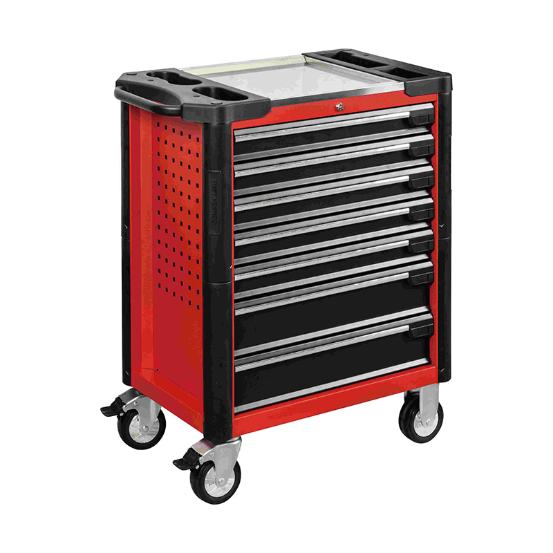 Carrinho de ferramentas profissional para gabinete de rolo de metal GL3407 com parte superior de trabalho em aço inoxidável e furos laterais