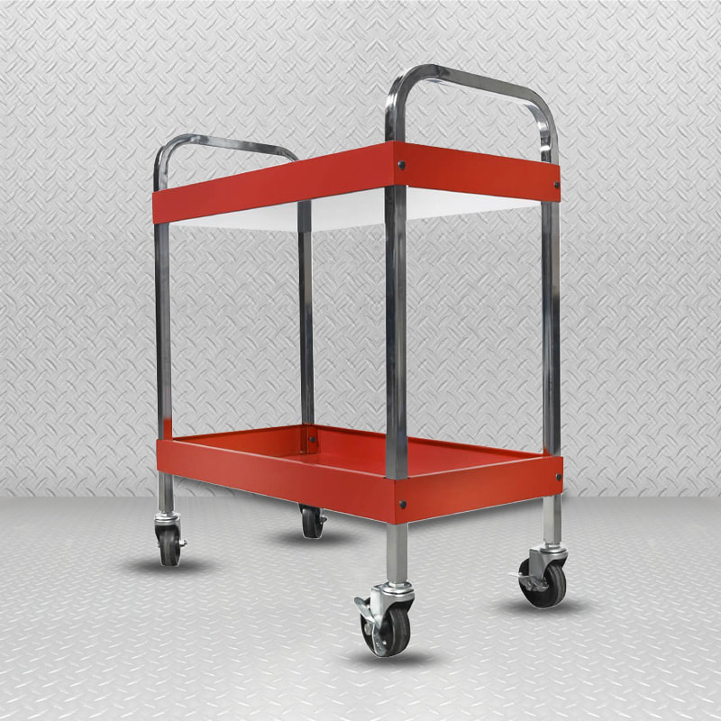 Carrinho de ferramentas de metal vermelho de duas camadas GL303