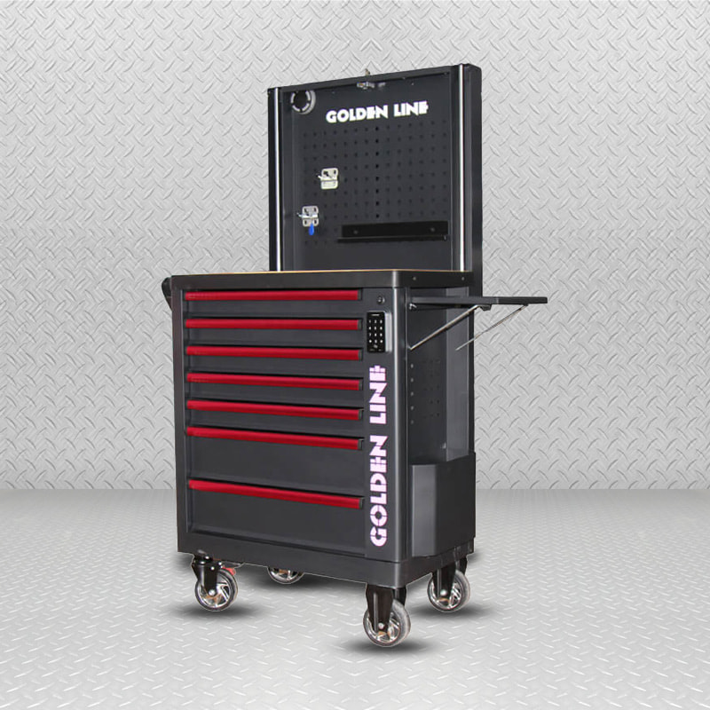 Carrinho de ferramentas para gabinete de ferramentas com fechadura digital GL3307-SS com bandeja lateral e alto-falante Bluetooth
