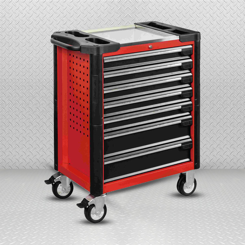 Carrinho de ferramentas profissional para gabinete de rolo de metal GL3407 com parte superior de trabalho em aço inoxidável e furos laterais