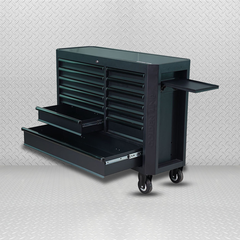 GL3613XL Bancada de trabalho de armário de rolo de armazenamento de ferramentas de garagem de metal preto com 13 gavetas