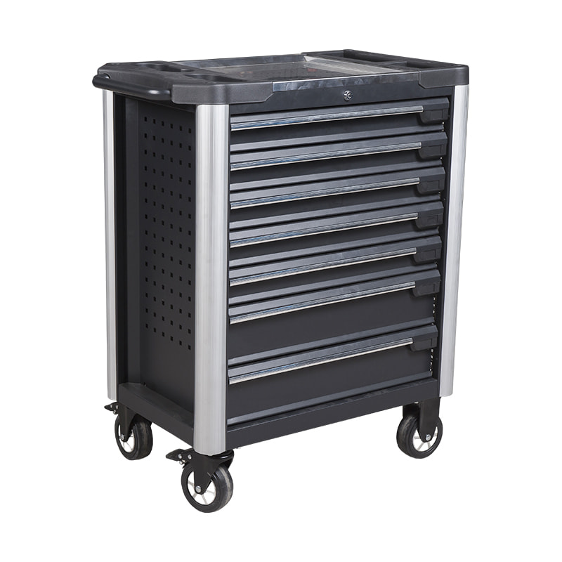Carrinho de ferramentas profissional para gabinete de rolo de metal GL3407 com parte superior de trabalho em aço inoxidável e furos laterais