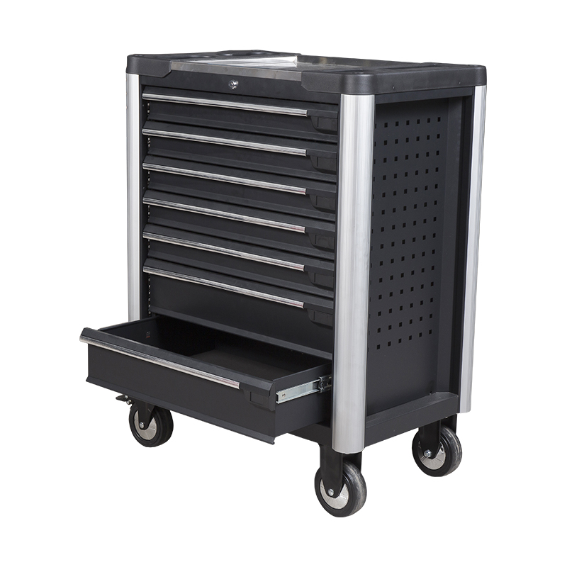 Carrinho de ferramentas profissional para gabinete de rolo de metal GL3407 com parte superior de trabalho em aço inoxidável e furos laterais