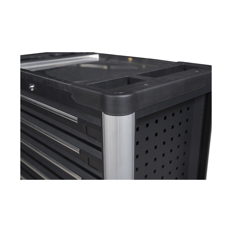 Carrinho de ferramentas profissional para gabinete de rolo de metal GL3407 com parte superior de trabalho em aço inoxidável e furos laterais