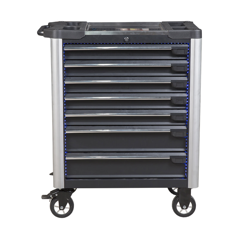 Carrinho de ferramentas profissional para gabinete de rolo de metal GL3407 com parte superior de trabalho em aço inoxidável e furos laterais