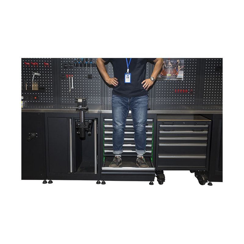 GLG6000A PRO Oficina aprofundada com 690 mm de profundidade em aço inoxidável, bancada de trabalho, garagem, armários de ferramentas, armazenamento
